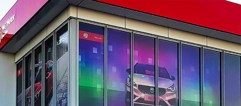 MG Motors window film colourful signage by Signwise Auckland