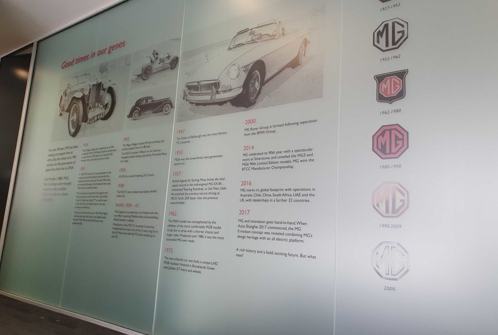 Wall Graphics - Wall Graphics MG car history information on internal wall - Signwise Auckland