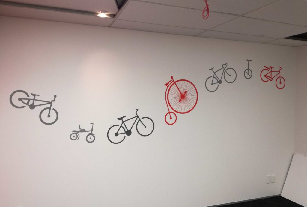Wall Graphics - Wall Stickers - Bikes in a line on a wall Signwise Auckland